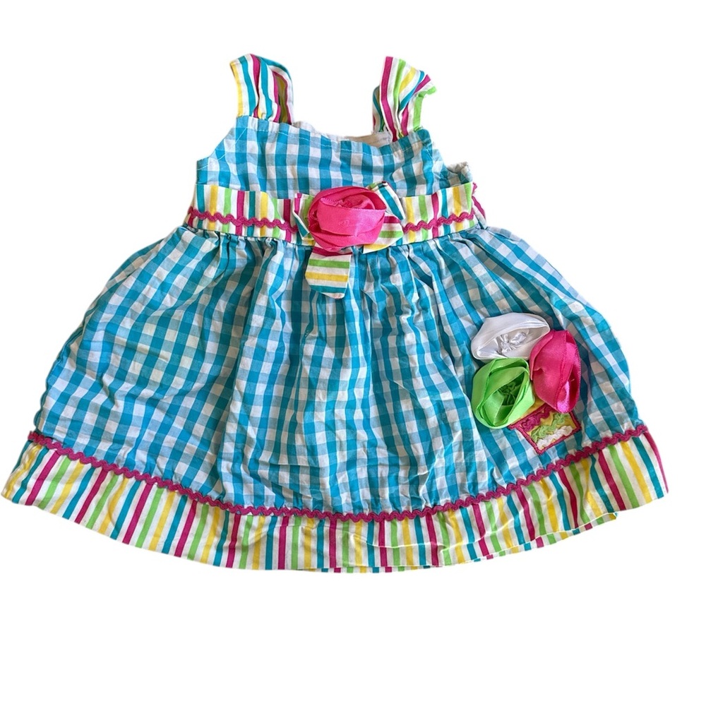 Nannette Blue & White Gingham Floral Accent Sundress